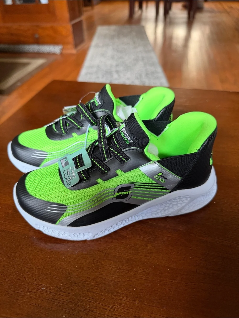 Kids Neon Green/Balck Athletic Sneakers with Secure Lace Fit Step-Ins